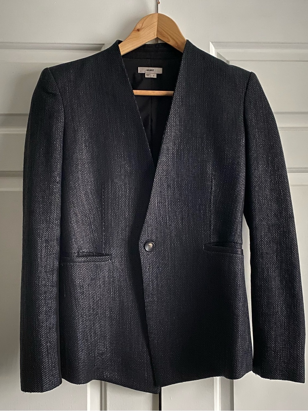 Helmut Lang Black Collarless Single Button Blazer Jacket Sz.2